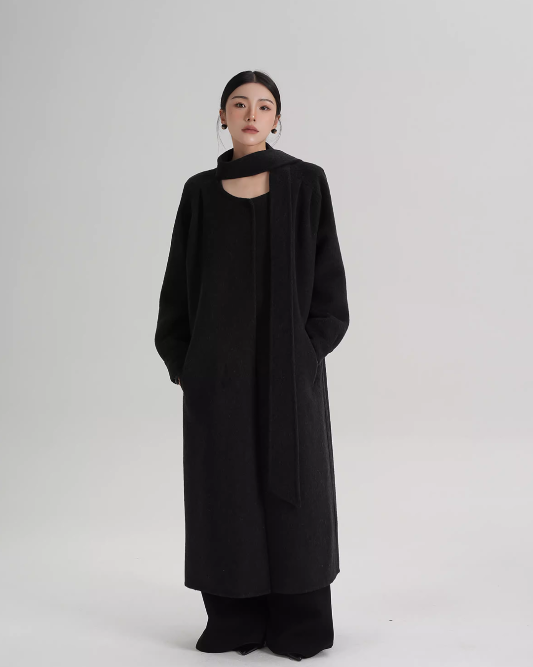 Tie Collar Long Coat SRS0384