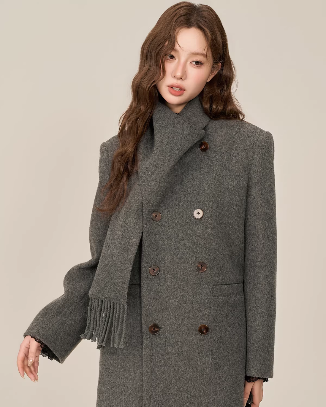 Scarf Collar Double Breasted Wool Coat WDB0003
