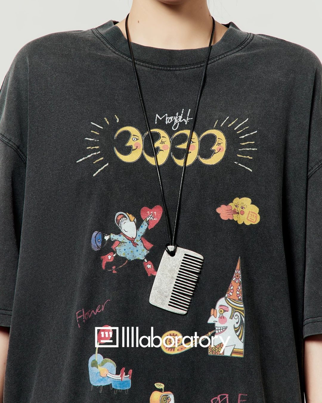 Vintage Print Short-Sleeve T-Shirt / Sweat Long Skirt LLA0653