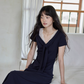 V-neck Navy Blue Dress SMS0025
