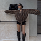 Leopard Draped Collar Chiffon Top ZRS0097