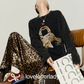 Vintage Printed Long-Sleeve T-Shirt / Leopard Skirt LLA0663