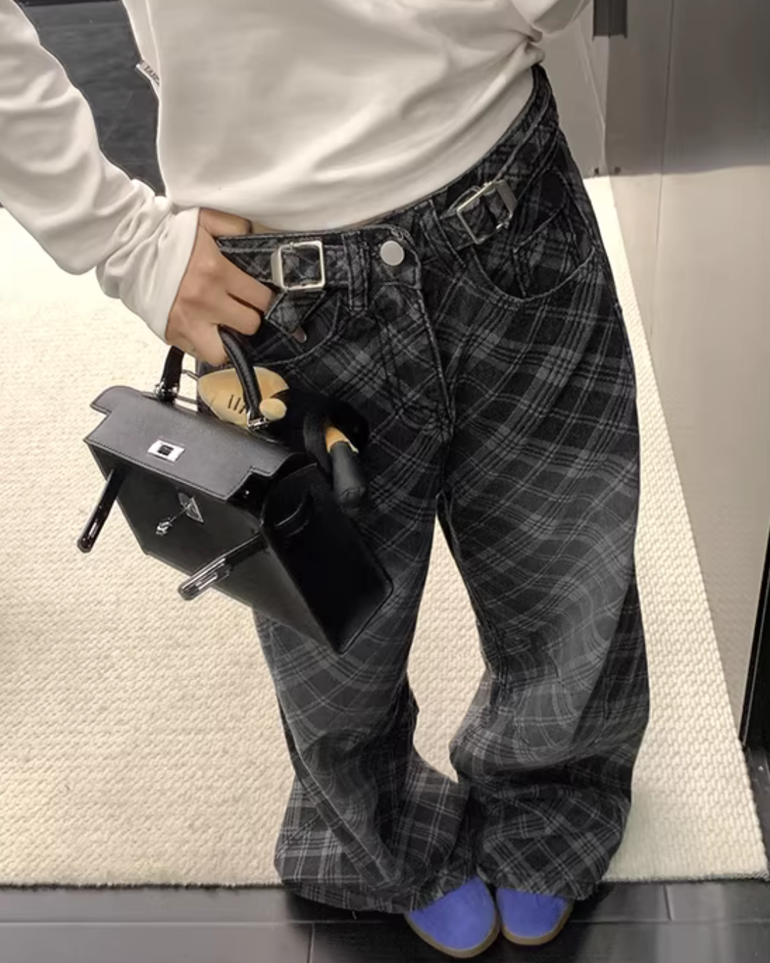 Plaid Wide-Leg Jeans YLS1019