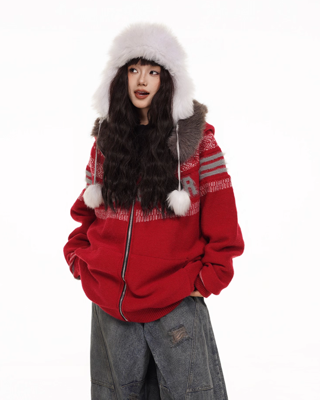 Fur Hood Retro Knit Cardigan FEC0002