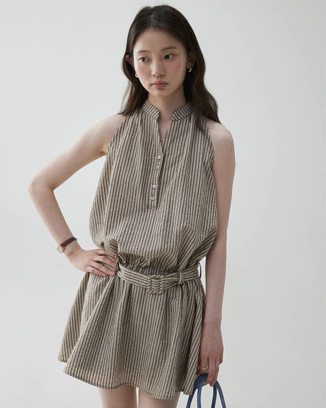 French Striped Halter Dress VOE0001