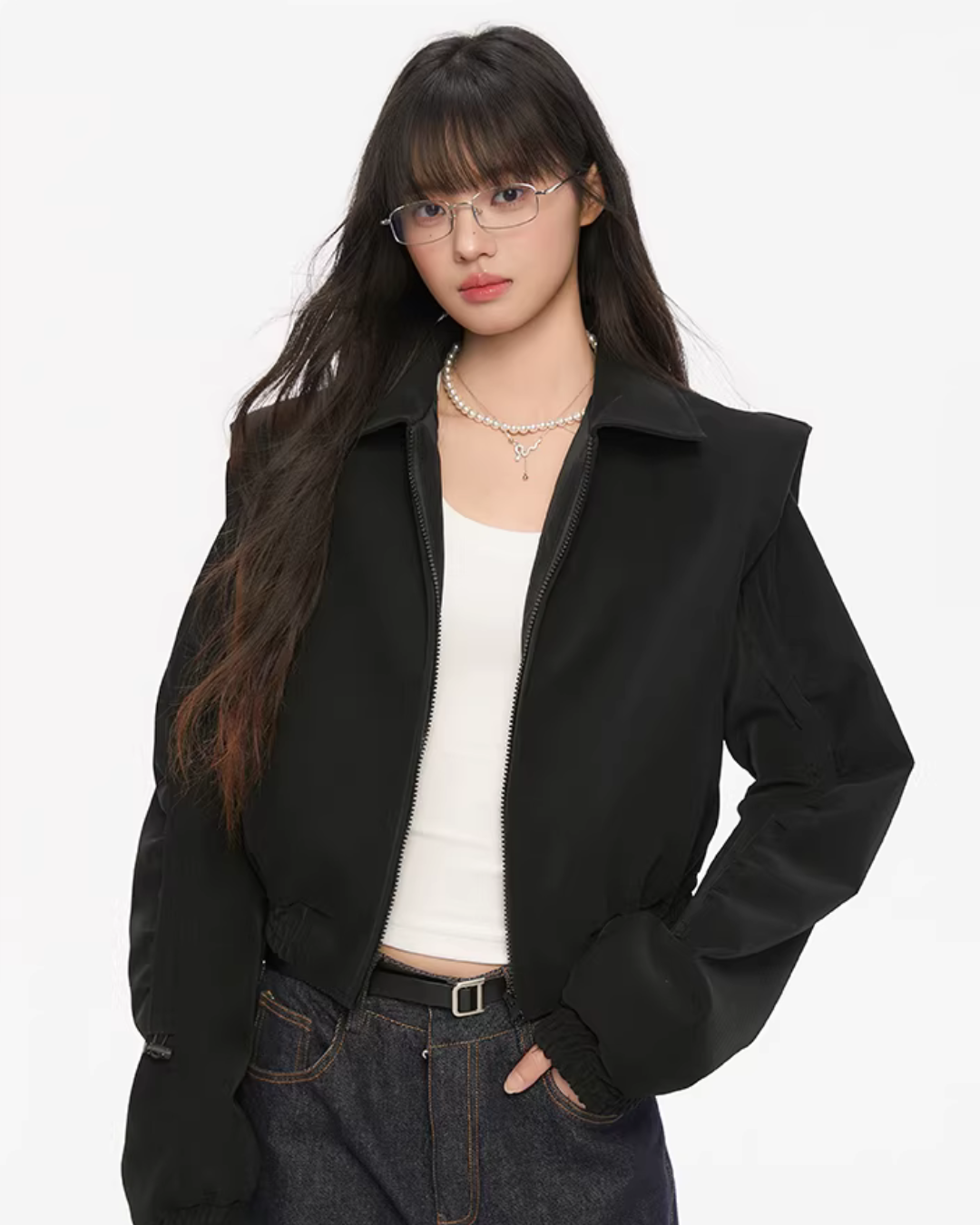 Padded Shoulder Leather Jacket KIP0002