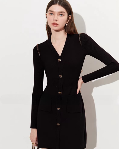Gold Button Tight Mini Dress DPY0073