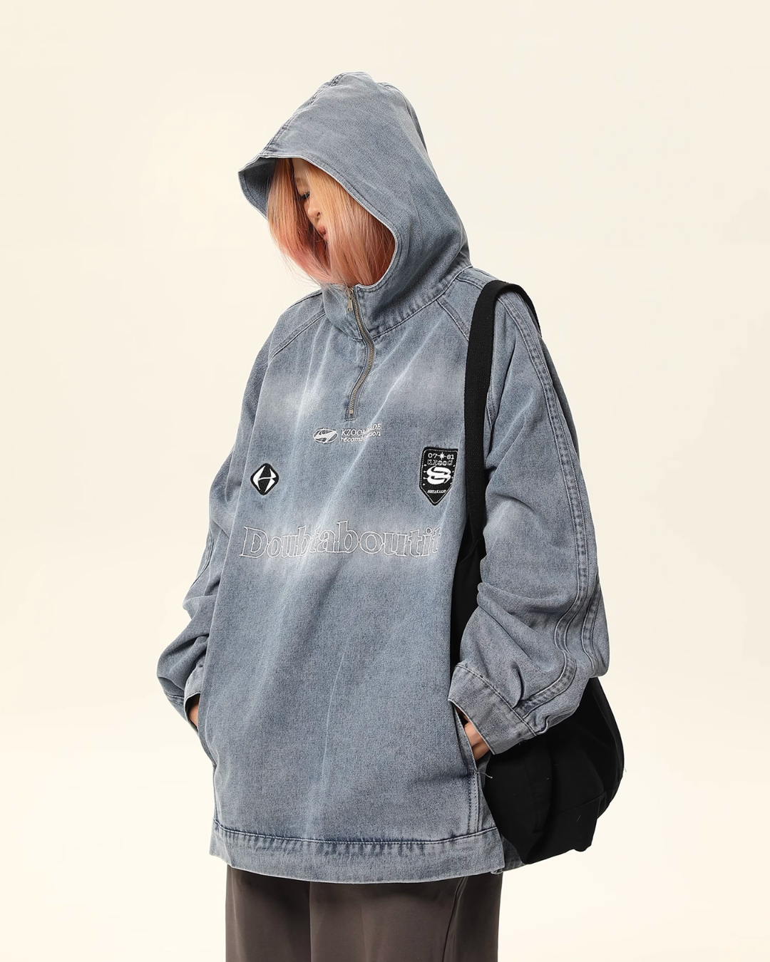 Vintage Denim Half Zip Hoodie WDZ0010