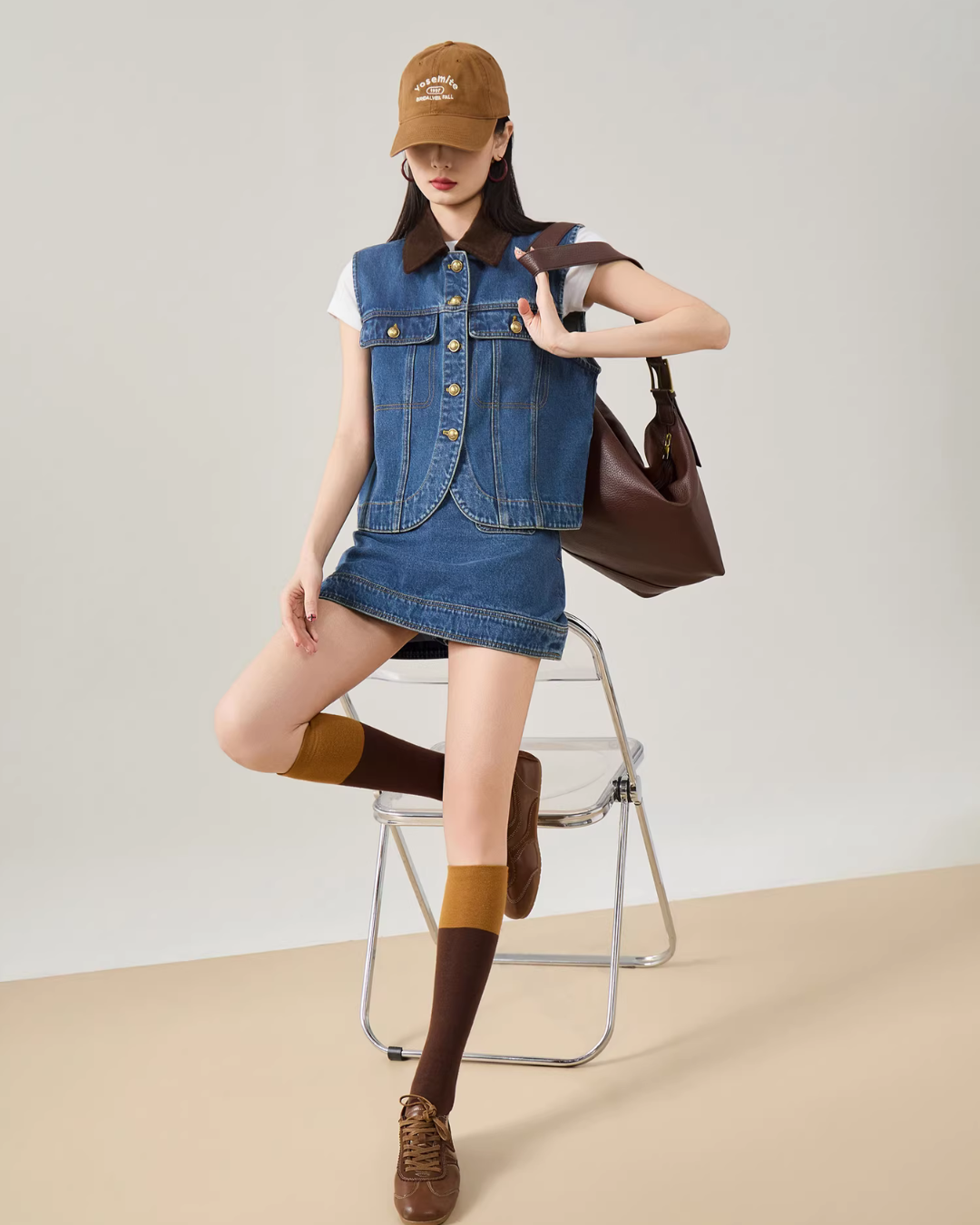 Retro Denim Vest / Denim Mini Skirt FER0079