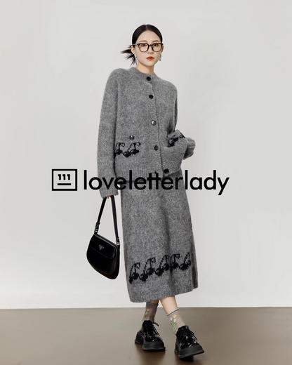 Cherry Design Knit Cardigan / Long Skirt LLA0399