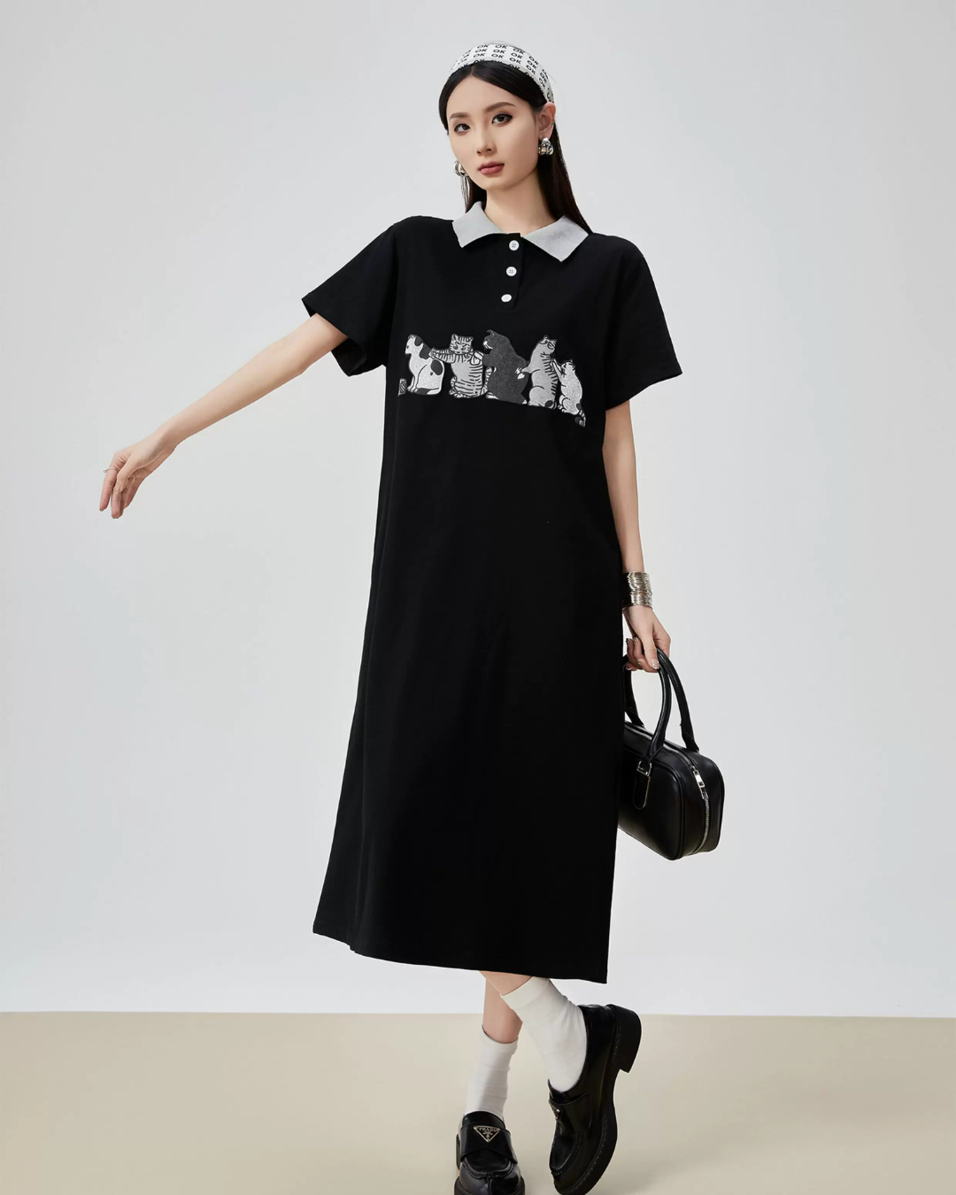 Cat Graphic Polo Long Dress FER0199