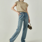 Short Sleeve High Neck Knit Sew / Denim Pants LLA0086