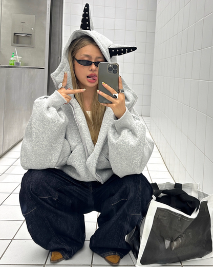 Ear Hood Long Sleeve Zip Hoodie BLB0031