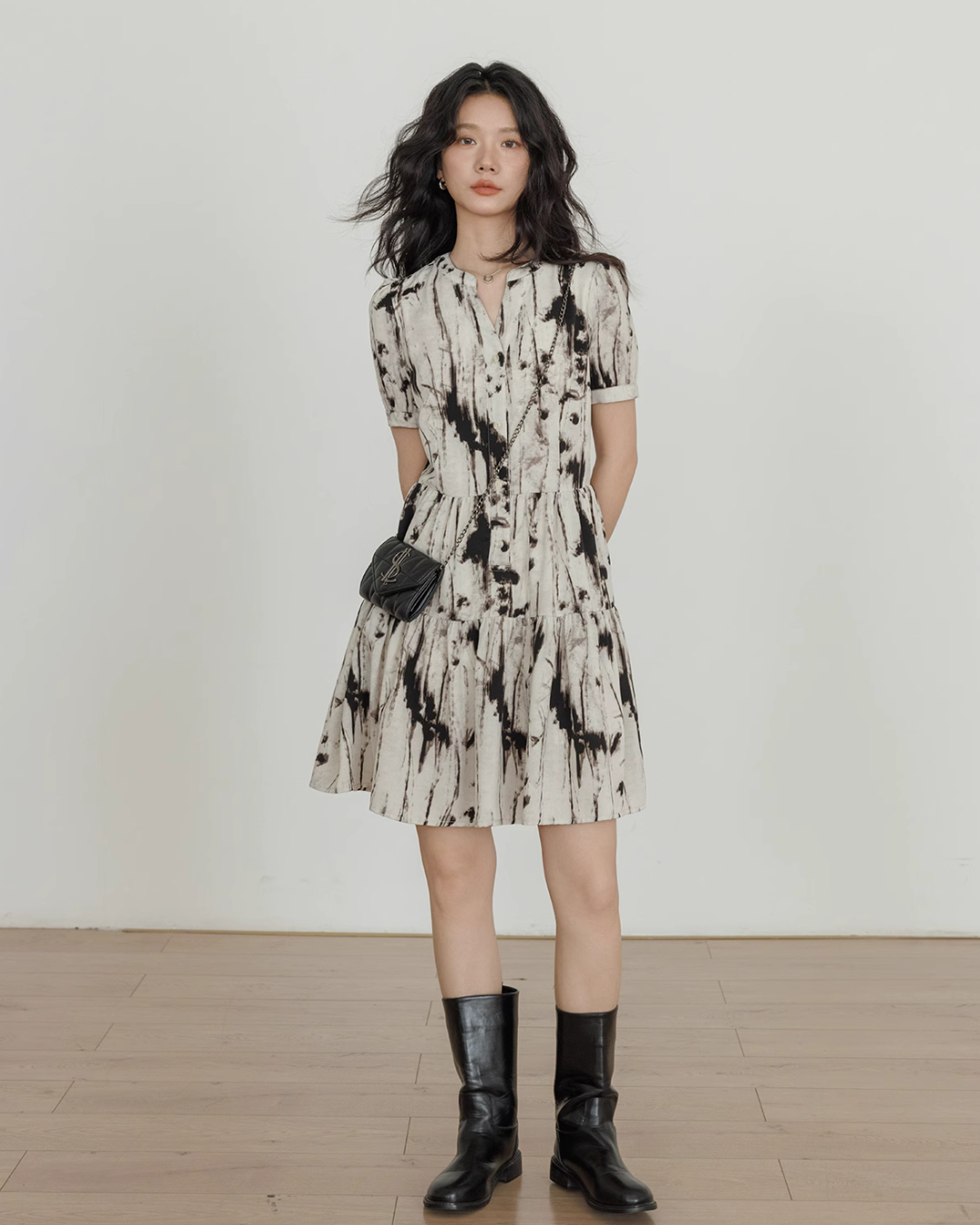 Wood Paint Pattern Tiered Dress VAS0038