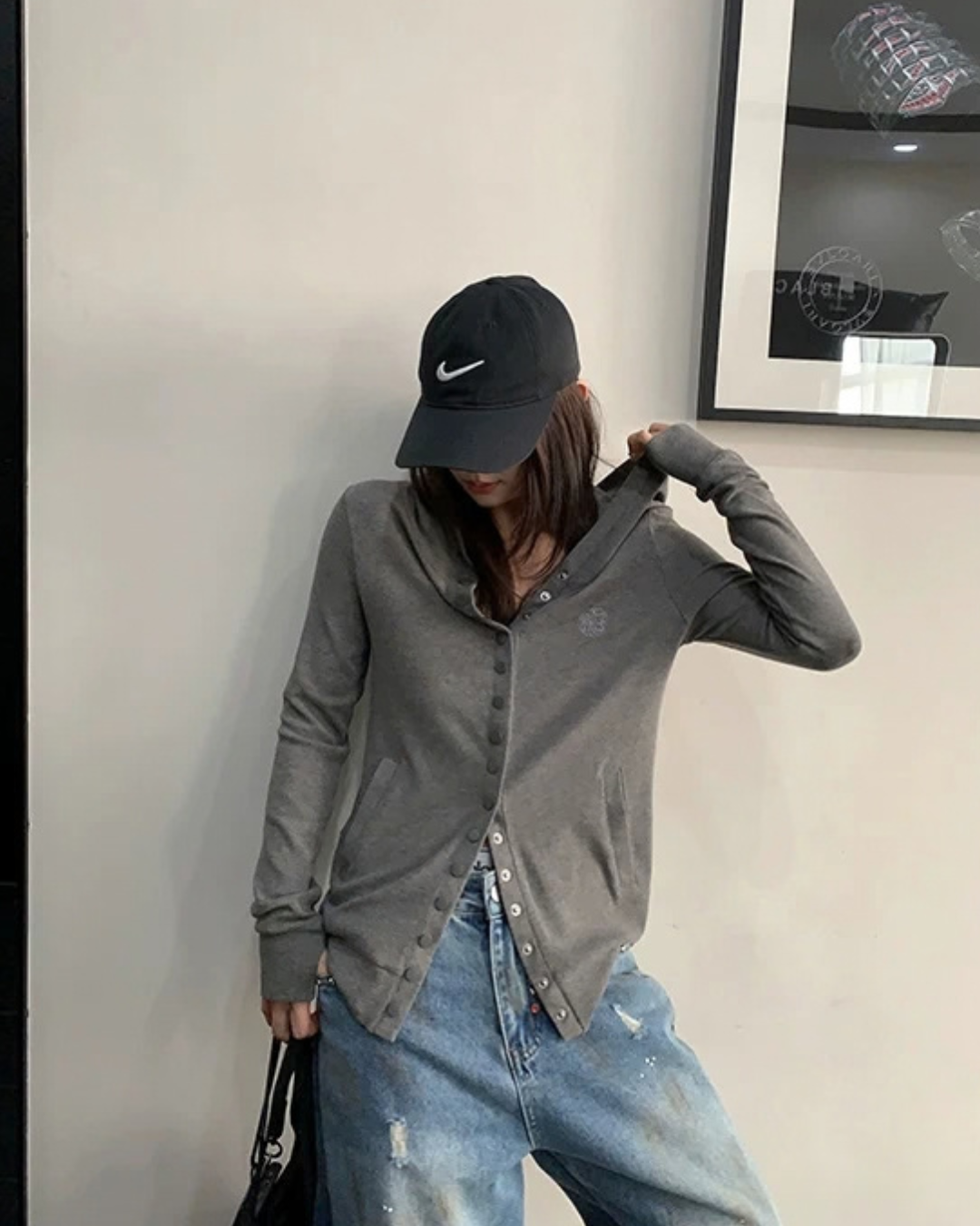 Snap Button Hooded Cardigan YLS1039