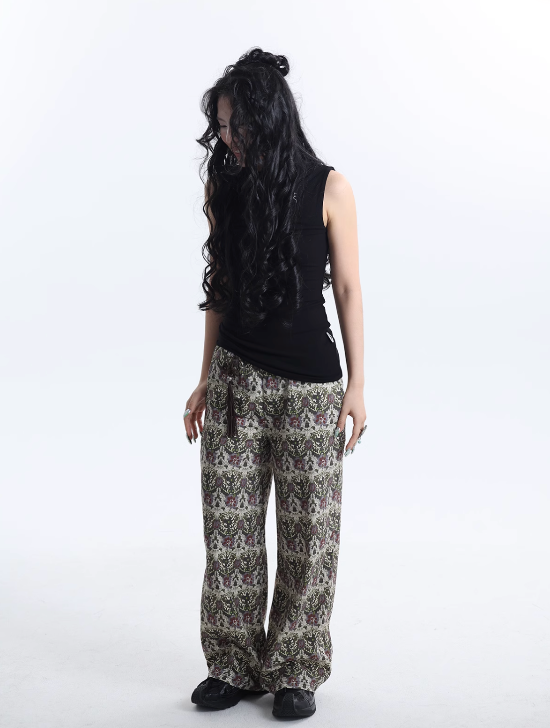 Khaki Green Pattern Chinese Pants FZK0077