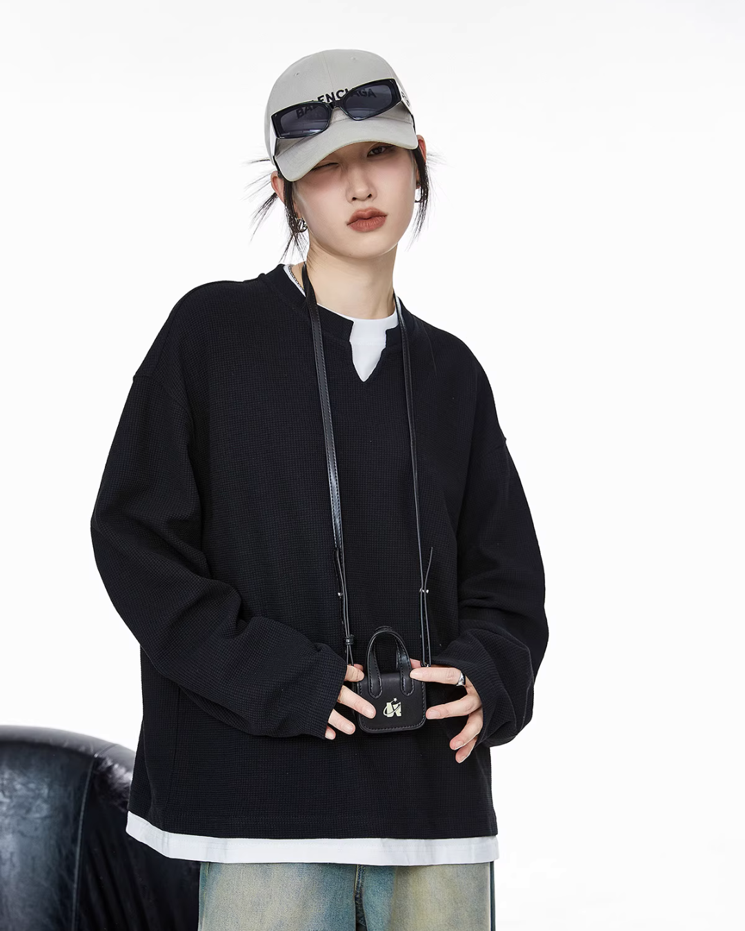 Henry Neck Long Sleeve Top ICM0078
