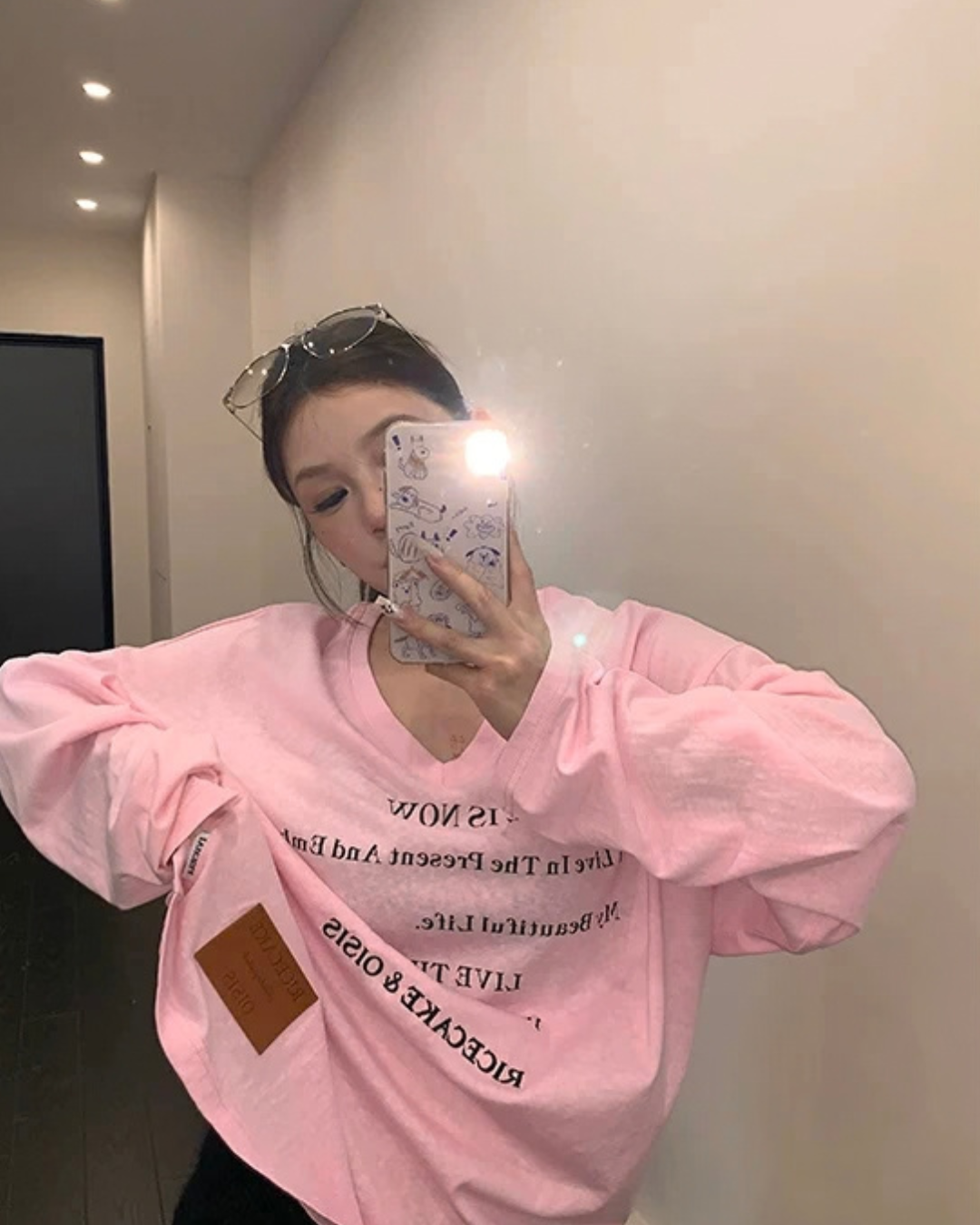 V-Neck Print Long Sleeve T-Shirt  YLS1044