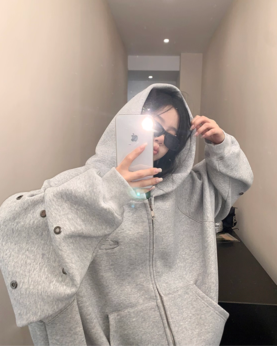 Hollow Out Zip Up Hoodie YLS0988