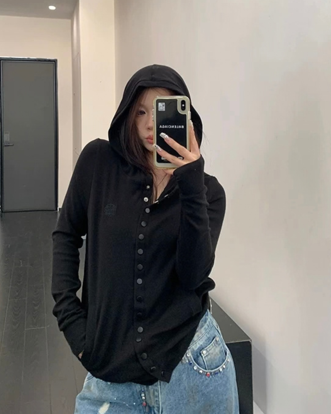 Snap Button Hooded Cardigan YLS1039