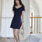 V-neck Navy Blue Dress SMS0025