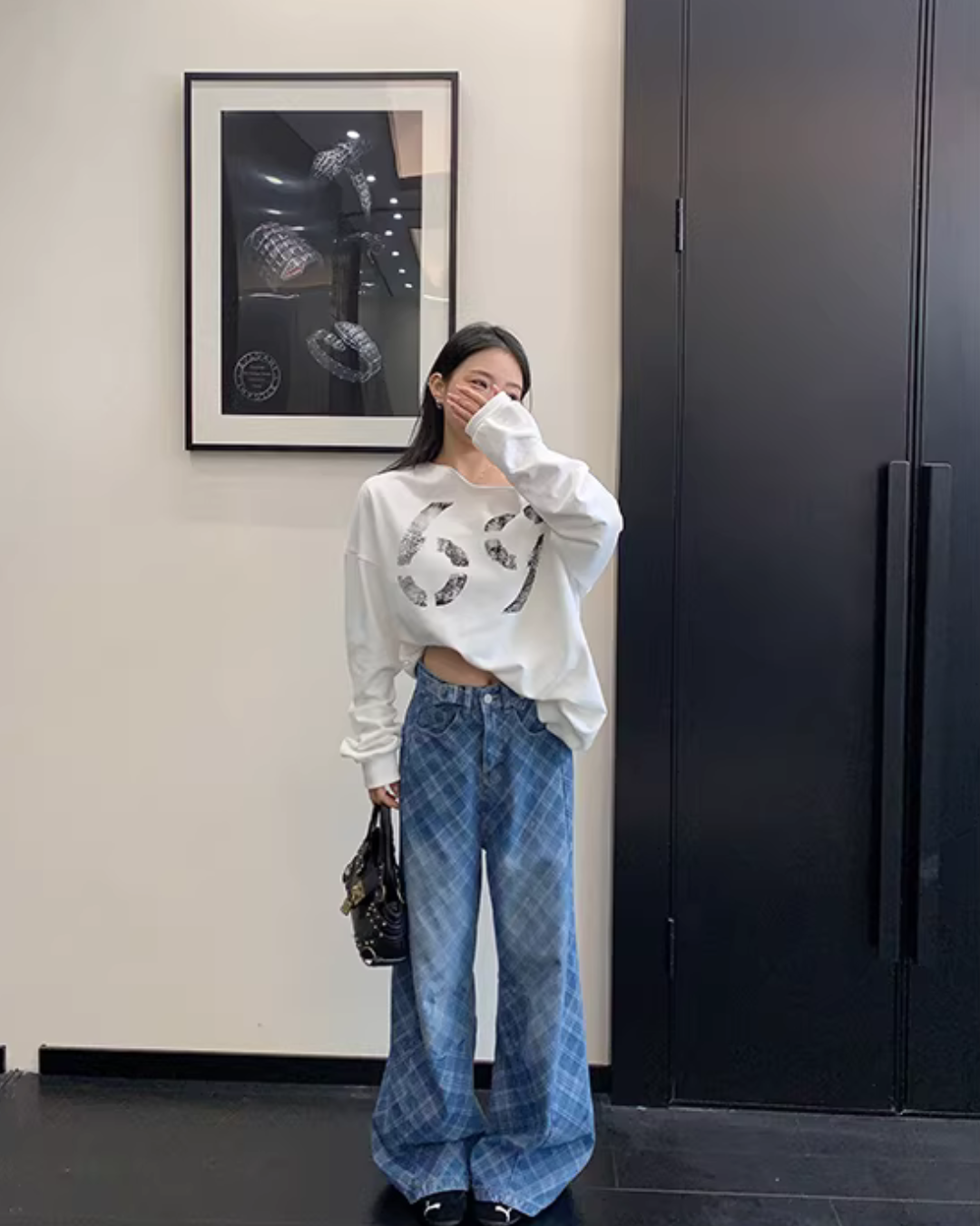 Plaid Wide-Leg Jeans YLS1019