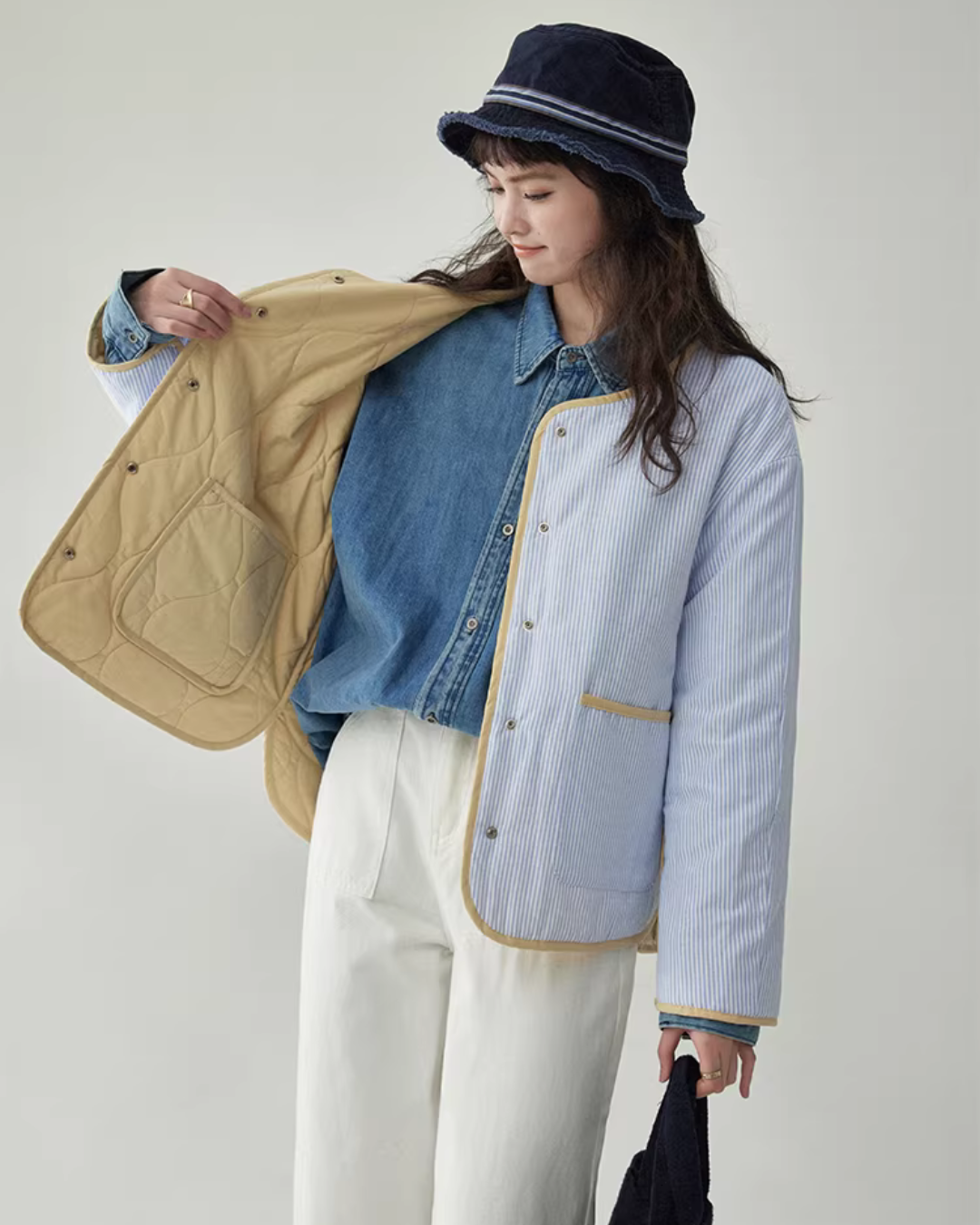 Wave Quilting Collarless Jacket AMU0045