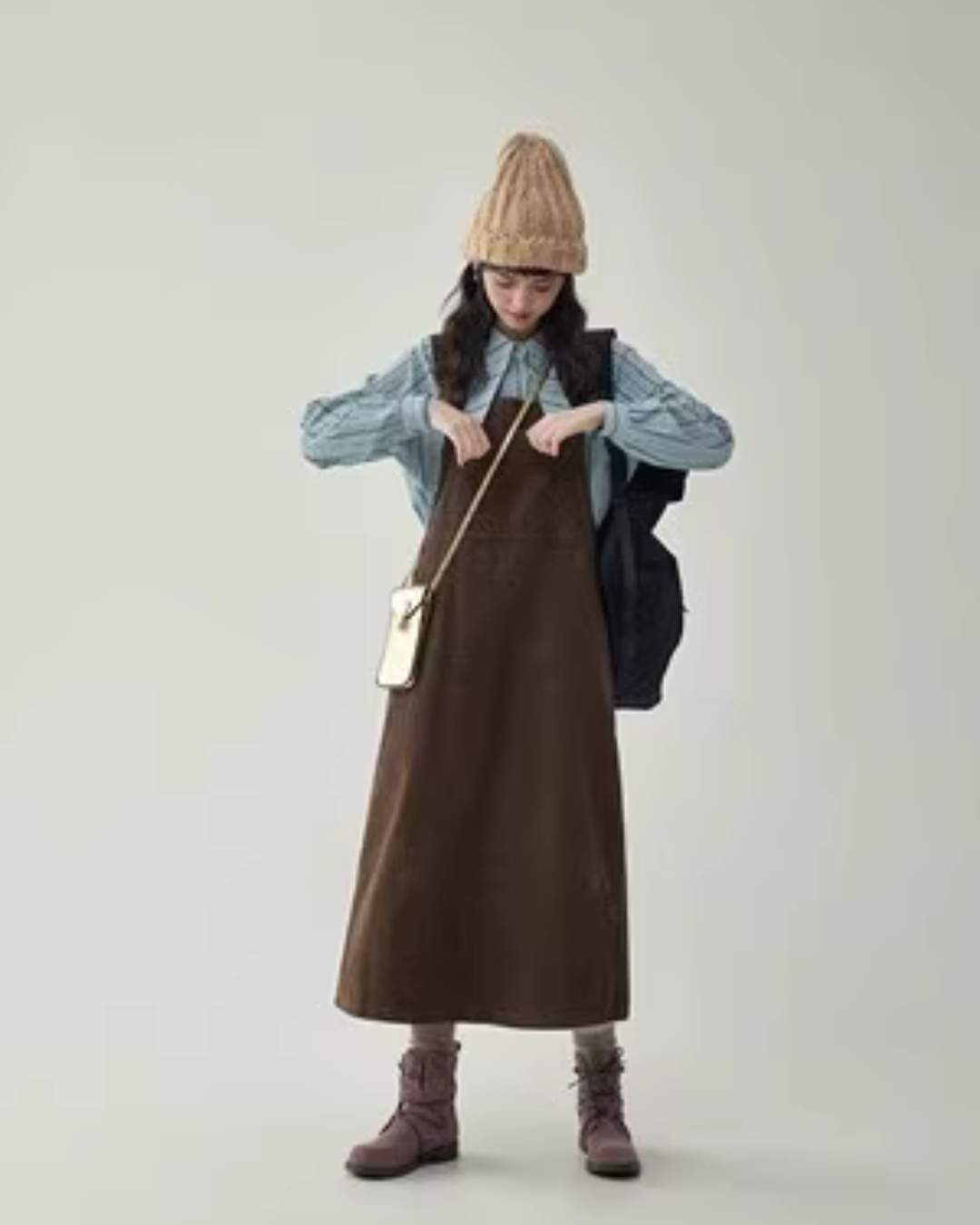 Blue Stripe Shirt / Wide Denim Pants / Corduroy Overall Skirt AMU0033