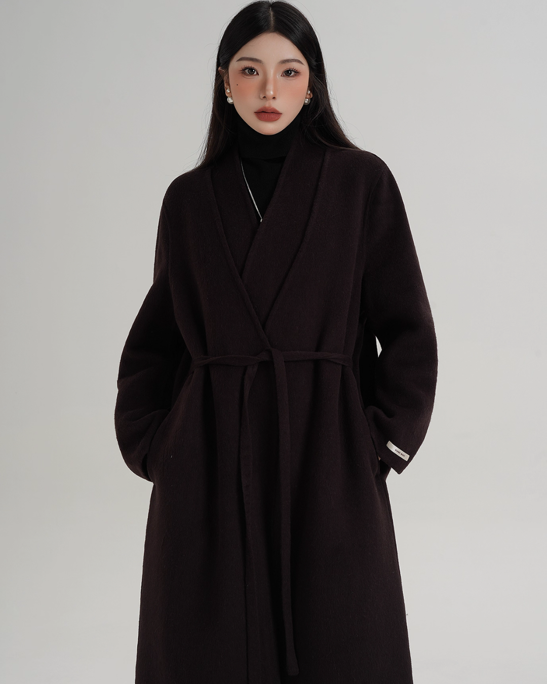 V-Neck Wool Long Coat SRS0387