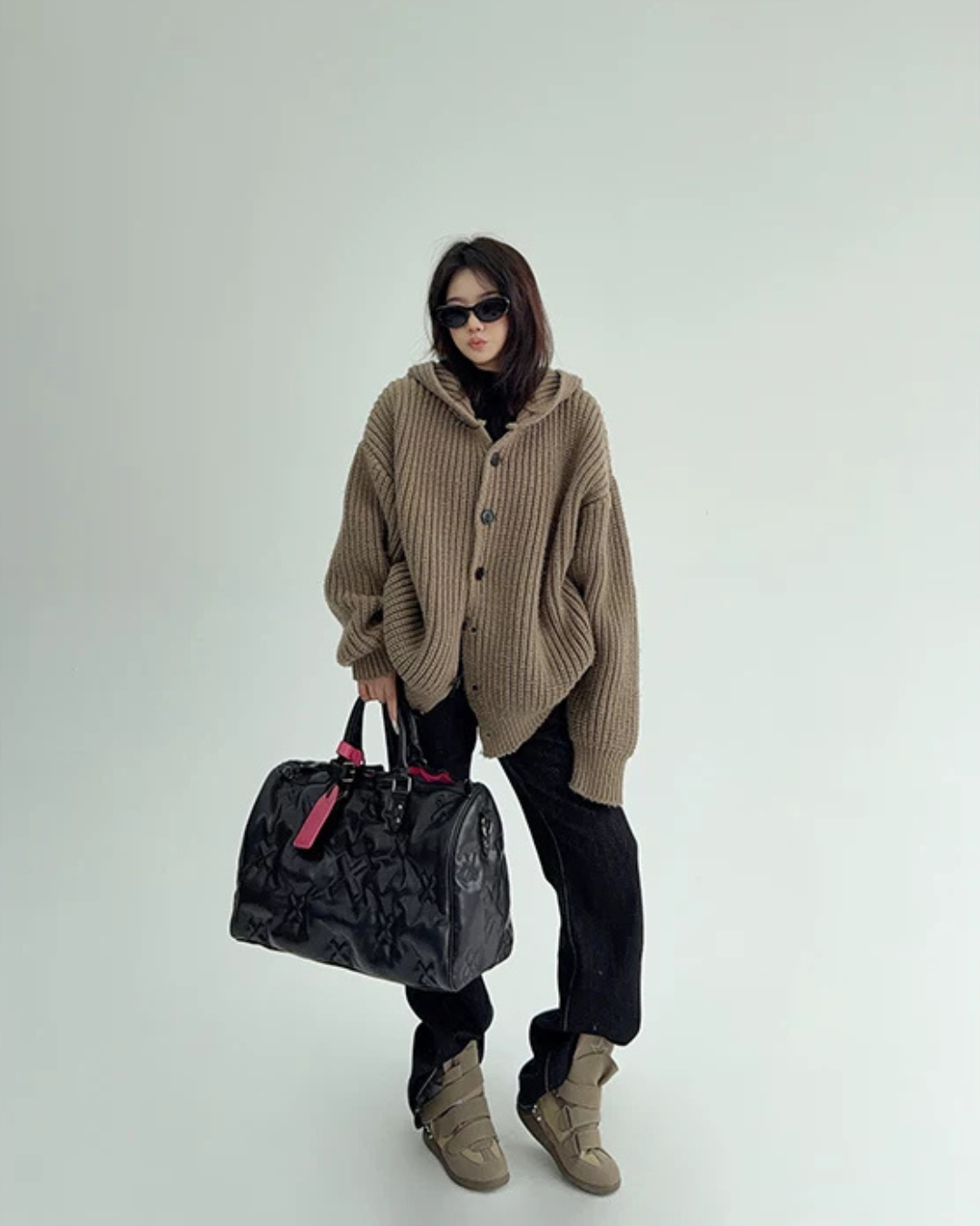 Oversized Hooded Knit Cardigan YLS1059