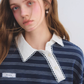 Button Lace Collar Striped Top ASG0085