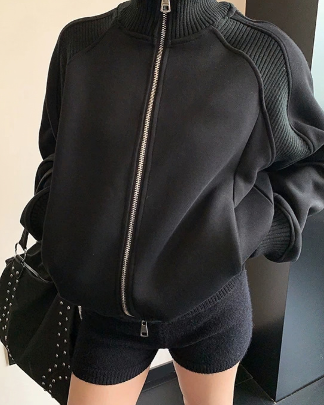 Rib-Knit Switch Zip-Up Blouson YLS1056