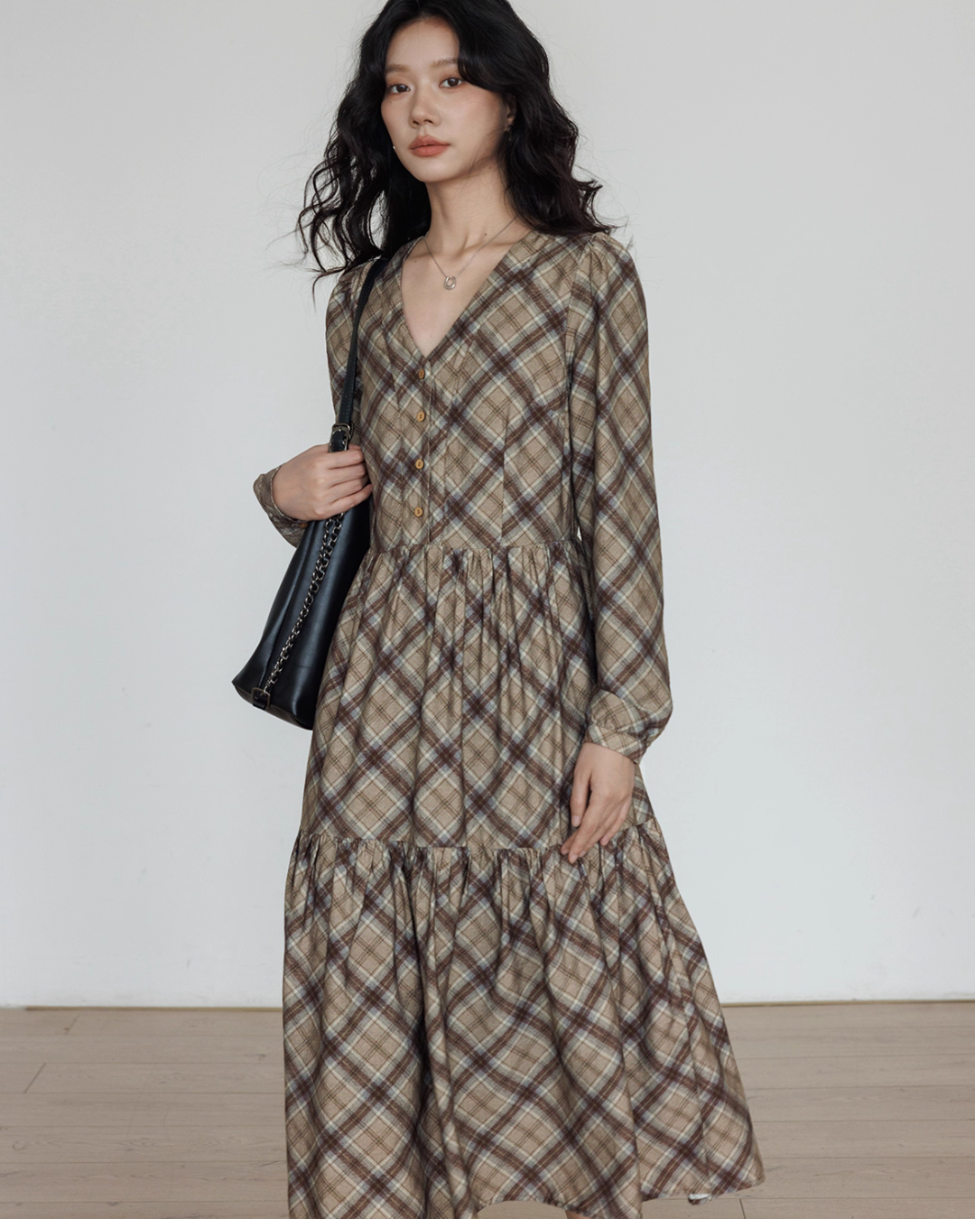 V-Neck Paid Long Dress VAS0161