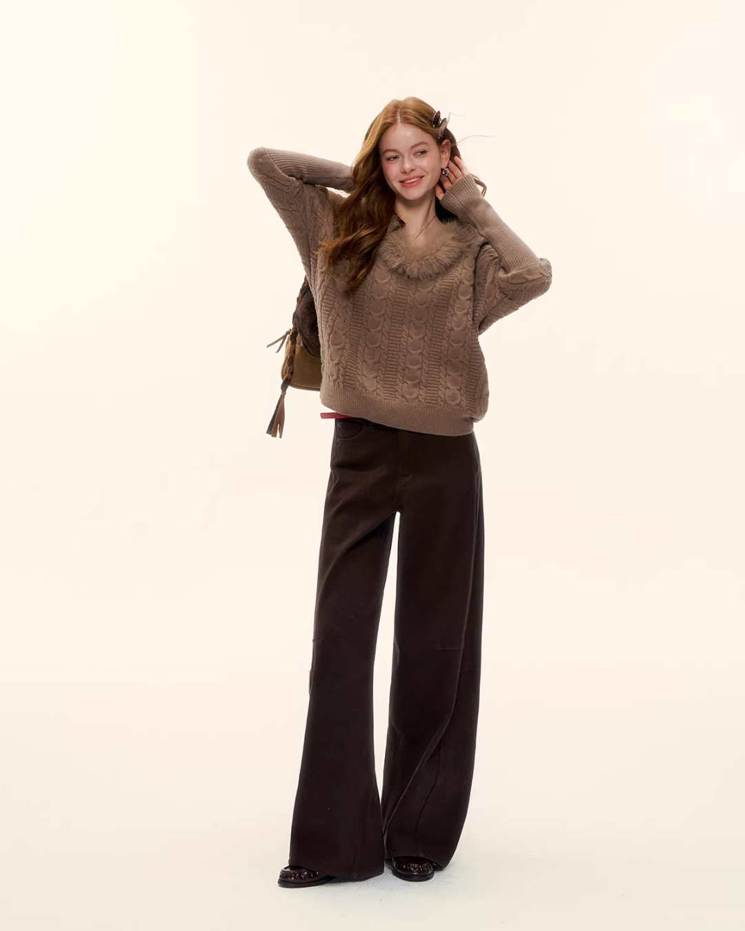 Fur Collar Cable Knit Top ASG0077