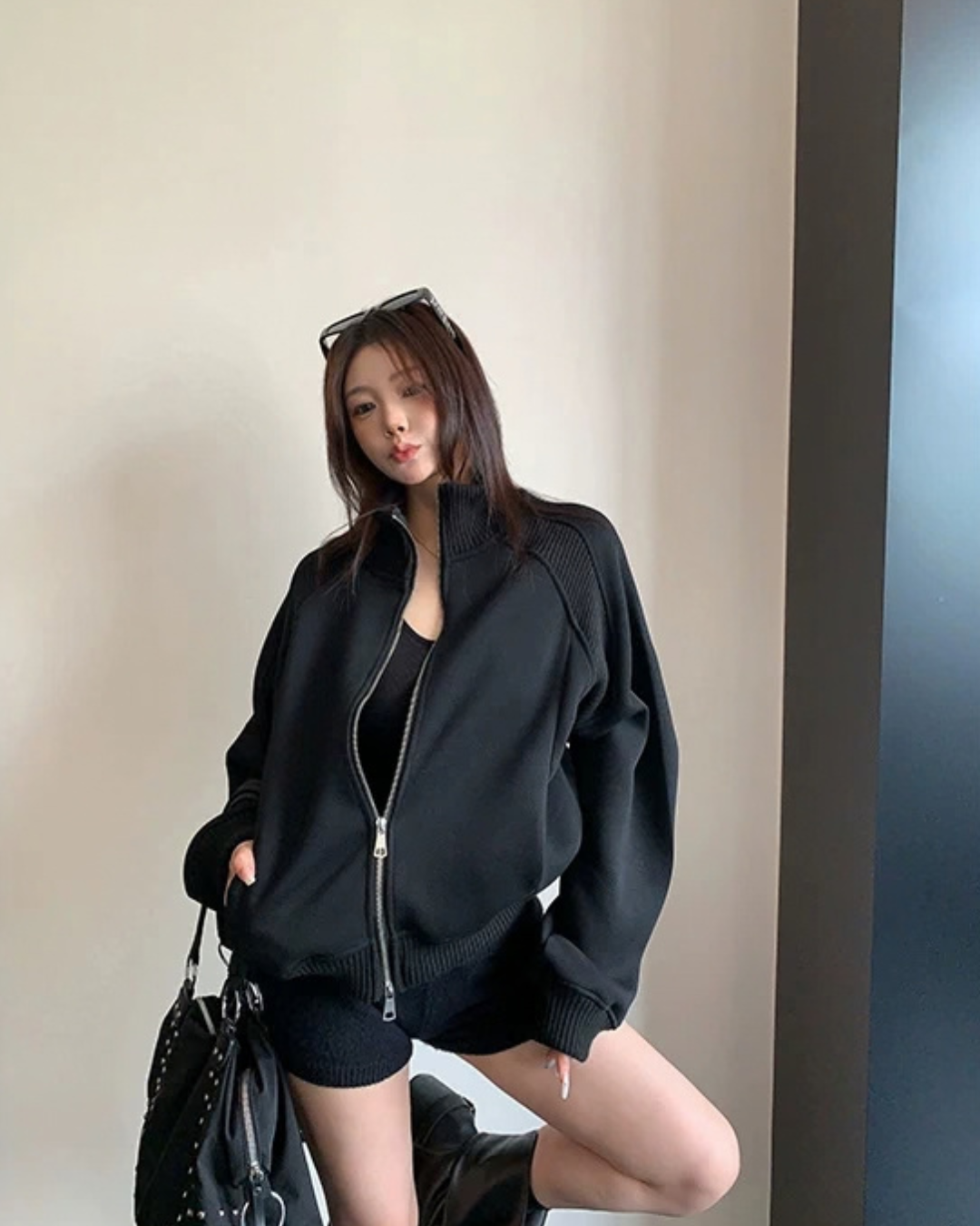 Rib-Knit Switch Zip-Up Blouson YLS1056