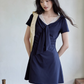 V-neck Navy Blue Dress SMS0025
