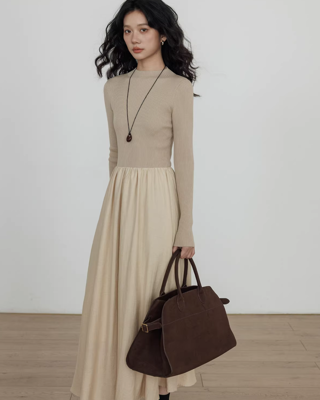 Mock Neck Top Docking Flare Skirt VAS0183