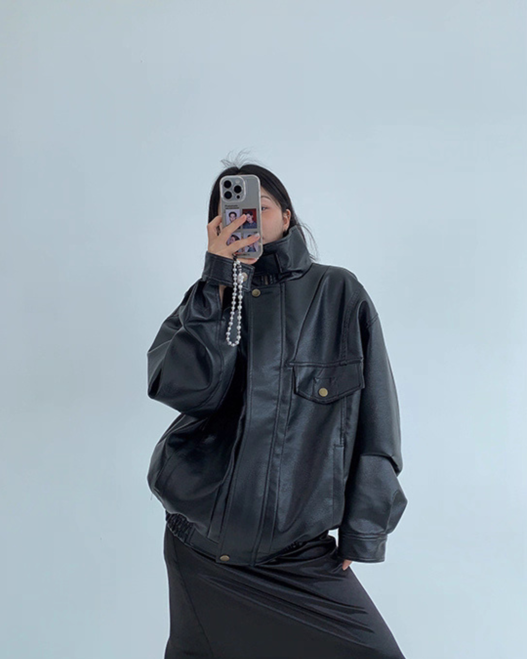 Stand Collar Fake Leather Blouson YLS0909