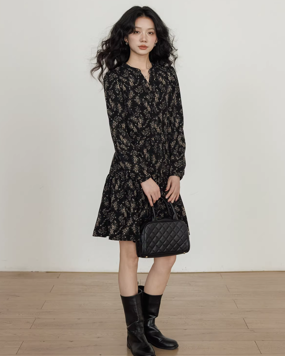 V-Neck Printed Waist Shirt Dress VAS0194