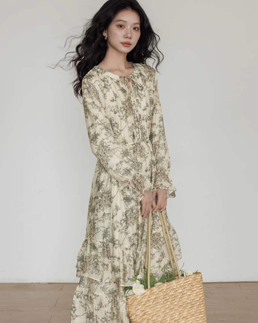 V-Neck Floral Vintage Shirt Dress VAS0192