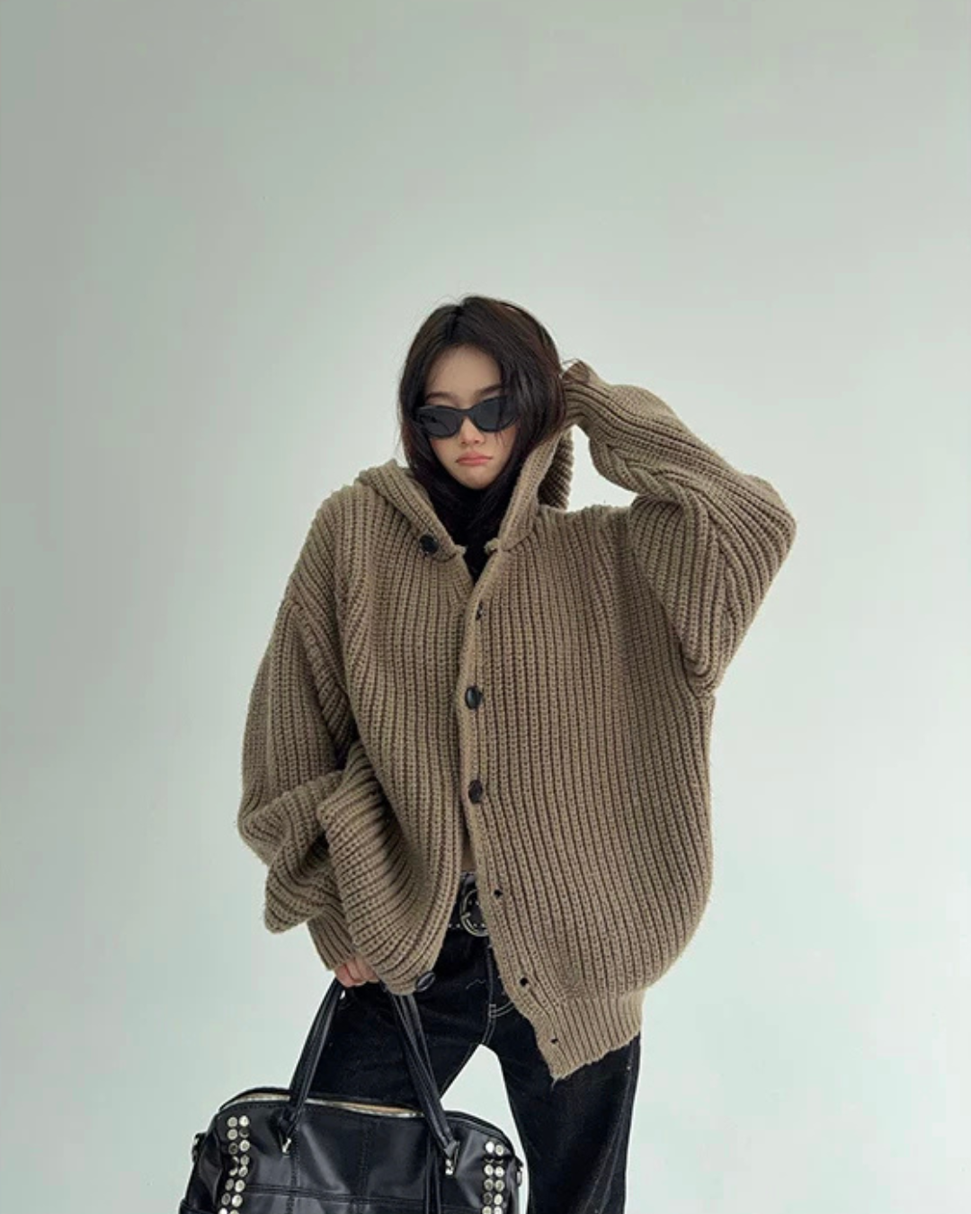 Oversized Hooded Knit Cardigan YLS1059