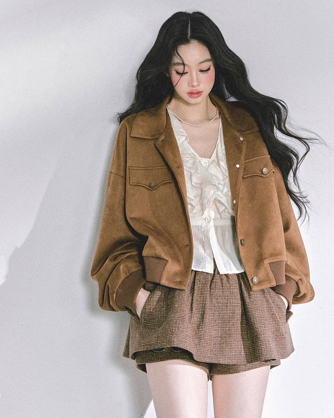 Wool Blazer Jacket/Mini Skirt/Frill Lace Blouse LAS0042