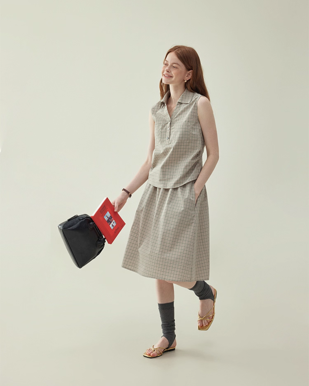 Retro Plaid Sleeveless Shirt / Long Skirt AMU0025