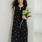 Flower Embroidery Pearl Button Long Dress VAS0203