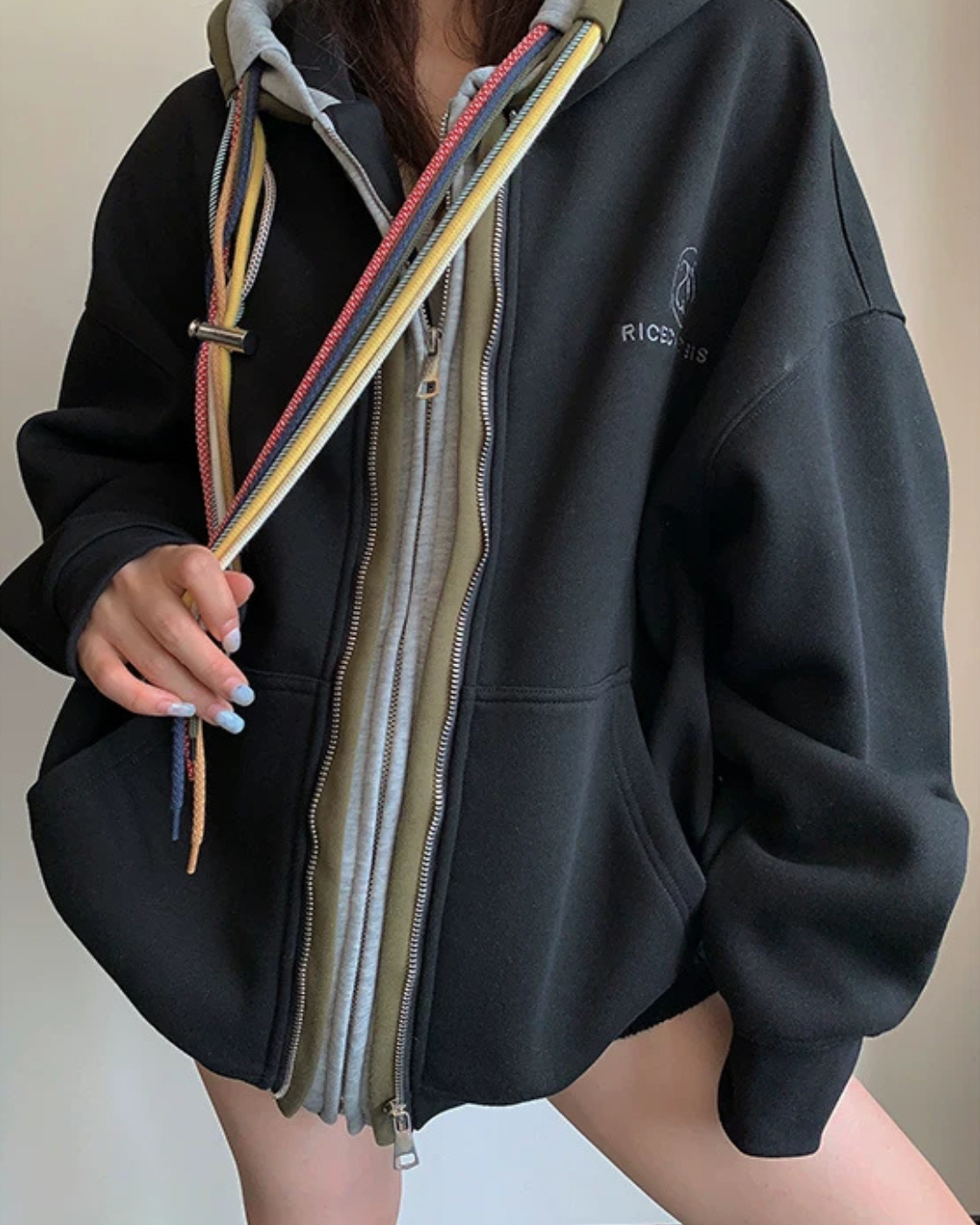Colorful Drawcord Zip-Up Hoodie YLS1075