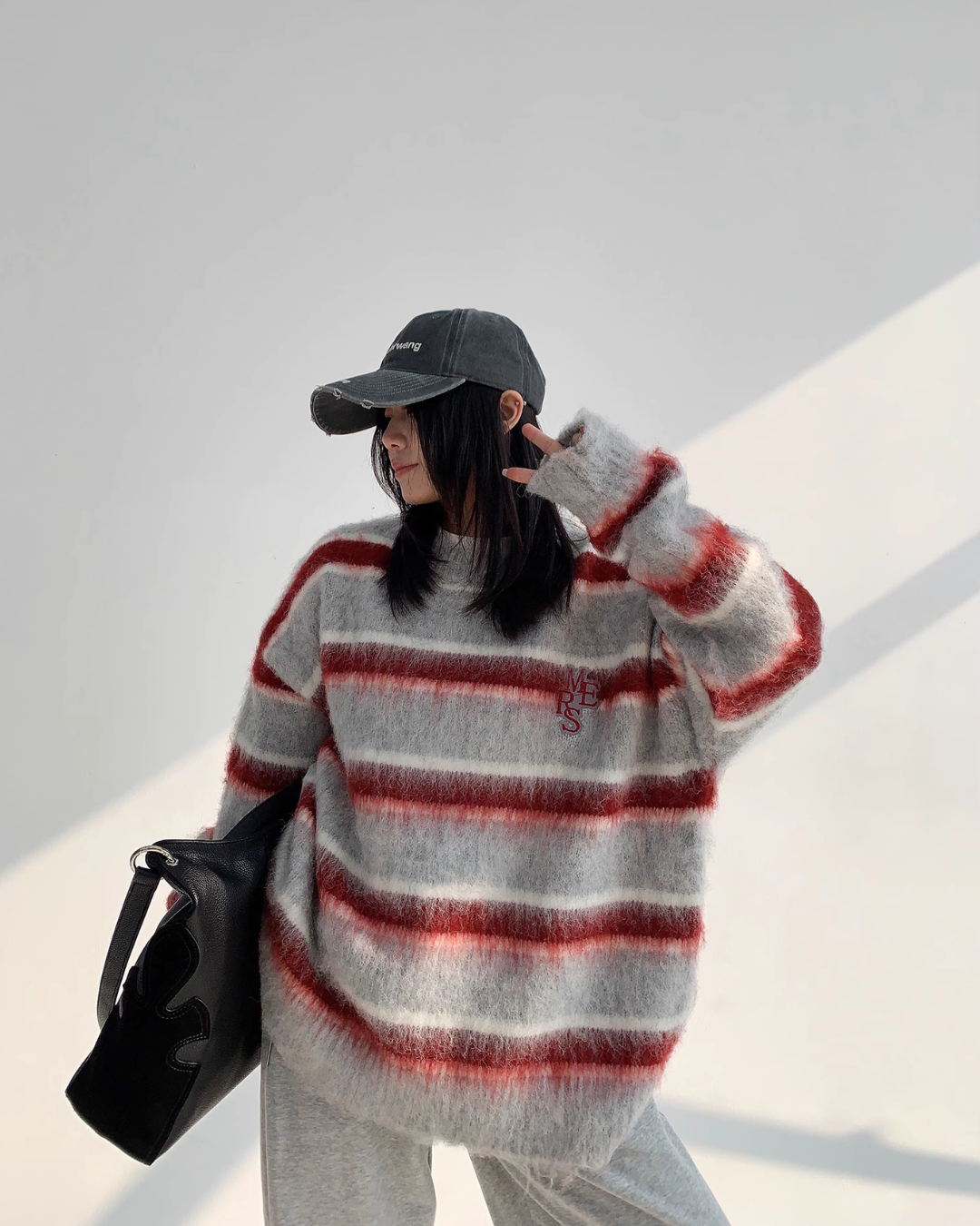 Border Shaggy Knit Tops YLS0713