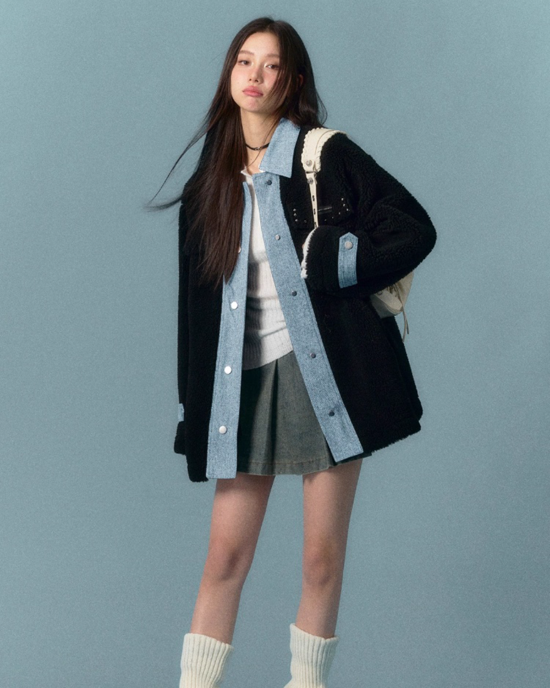 Denim Shearling Casual Coat  ASG0050