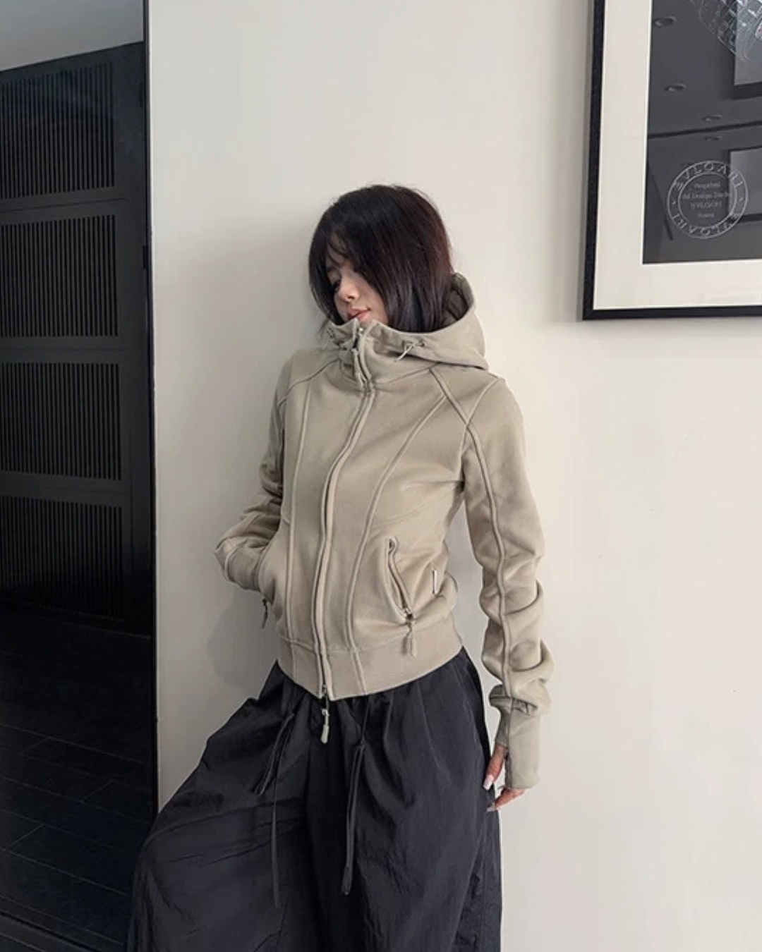 High-Neck Hooded Zip-Up Hoodie YLS1057