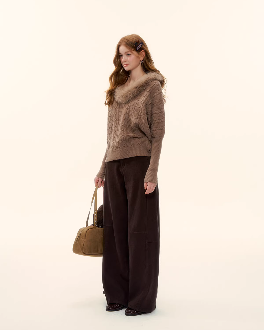 Fur Collar Cable Knit Top ASG0077