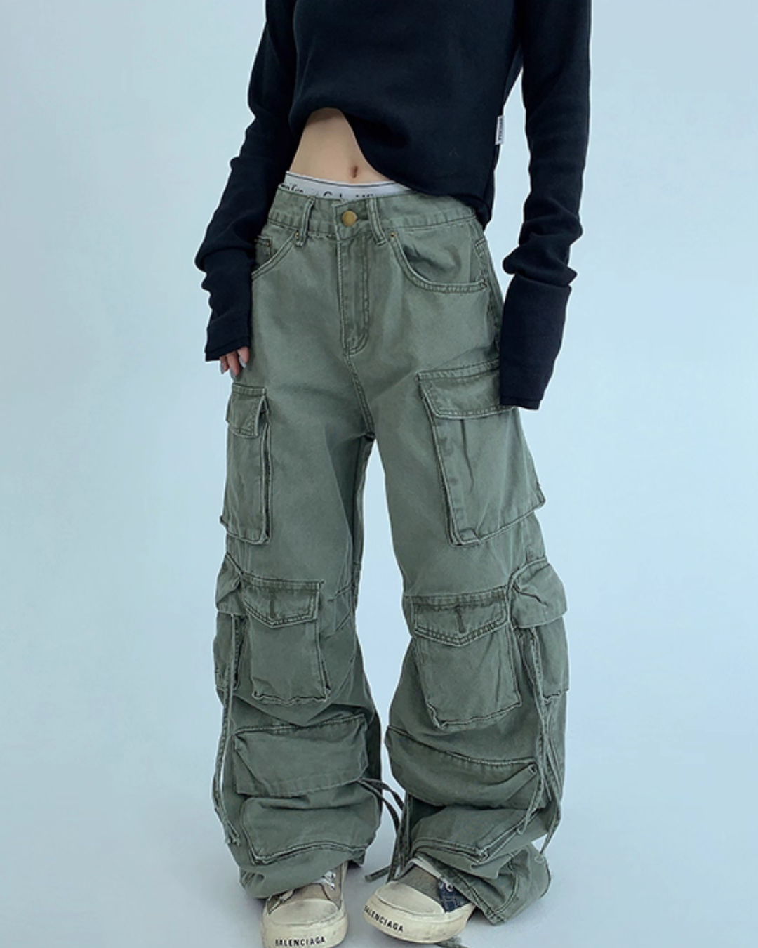 Pocket Design Wide Cargo Pants YLS0889